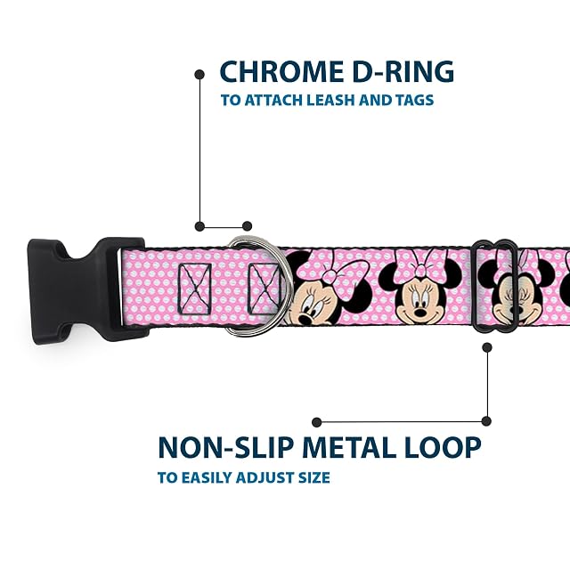 Foto 5 de 8 de Buckle Down Minnie Mouse Expresiones Lunares Rosa/Blanco plástico Clip Collar