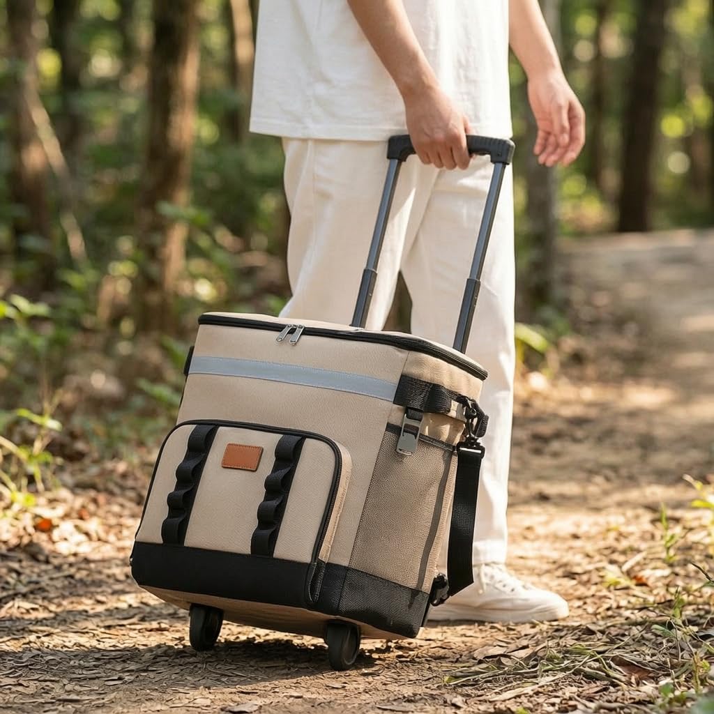 Sharplace Box Kühlbox Kühltasche Trolley Isolierbox mit Rollen aus Oxford Und PVC mit Dicker Isolierung für Lange Kühlung Und Wärme für Picknick Camping Strand Angeln Einkauf Lieferdienst, Khaki