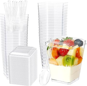 YOIYINI 30 Pack 5oz Dessert Cups with Lids and Spoons,Yogurt Parfait Cup with Lids,Plastic Dessert Containers with Lid,Mini Parfait Shooter Cups for Pudding,Yogurt,Appetizer,Ice Cream