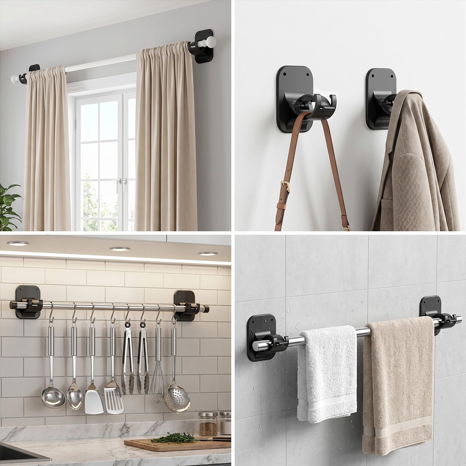 Best Curtain Holders 2026 for Clean, Practical Drapes 5 JHCJHC No Drill Curtain Rod Brackets-20LB, 4 Pack Self Adhesive Curtain Rod Holder — product photo
