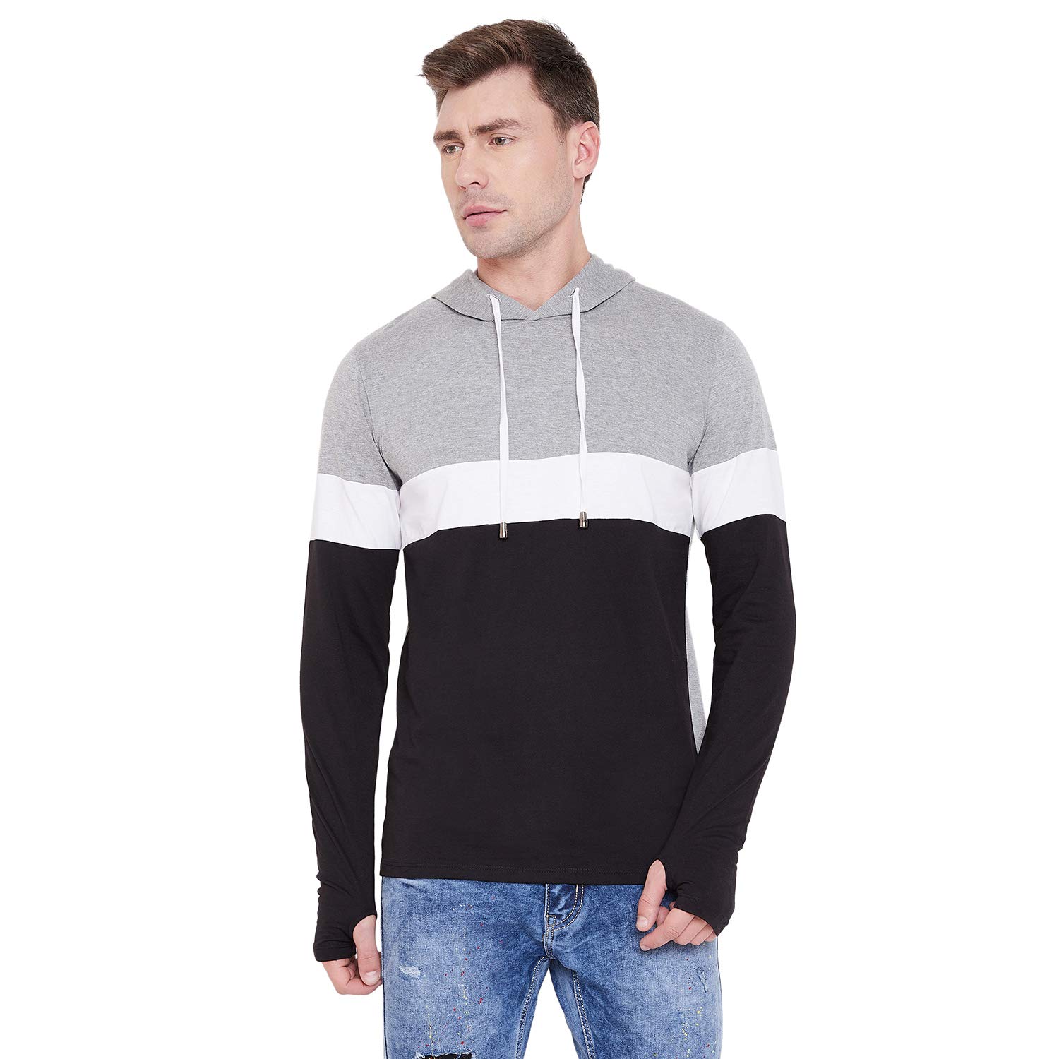 le bourgeois Men Hooded Full Sleeve Thumb-Grip Colorblocked Sweatshirt T-Shirt-picture-35