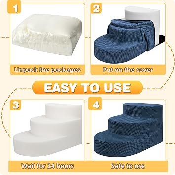Dog Stairs 3 Steps Foam Pet Ramp for Small Dogs Cats, Navy Blue
