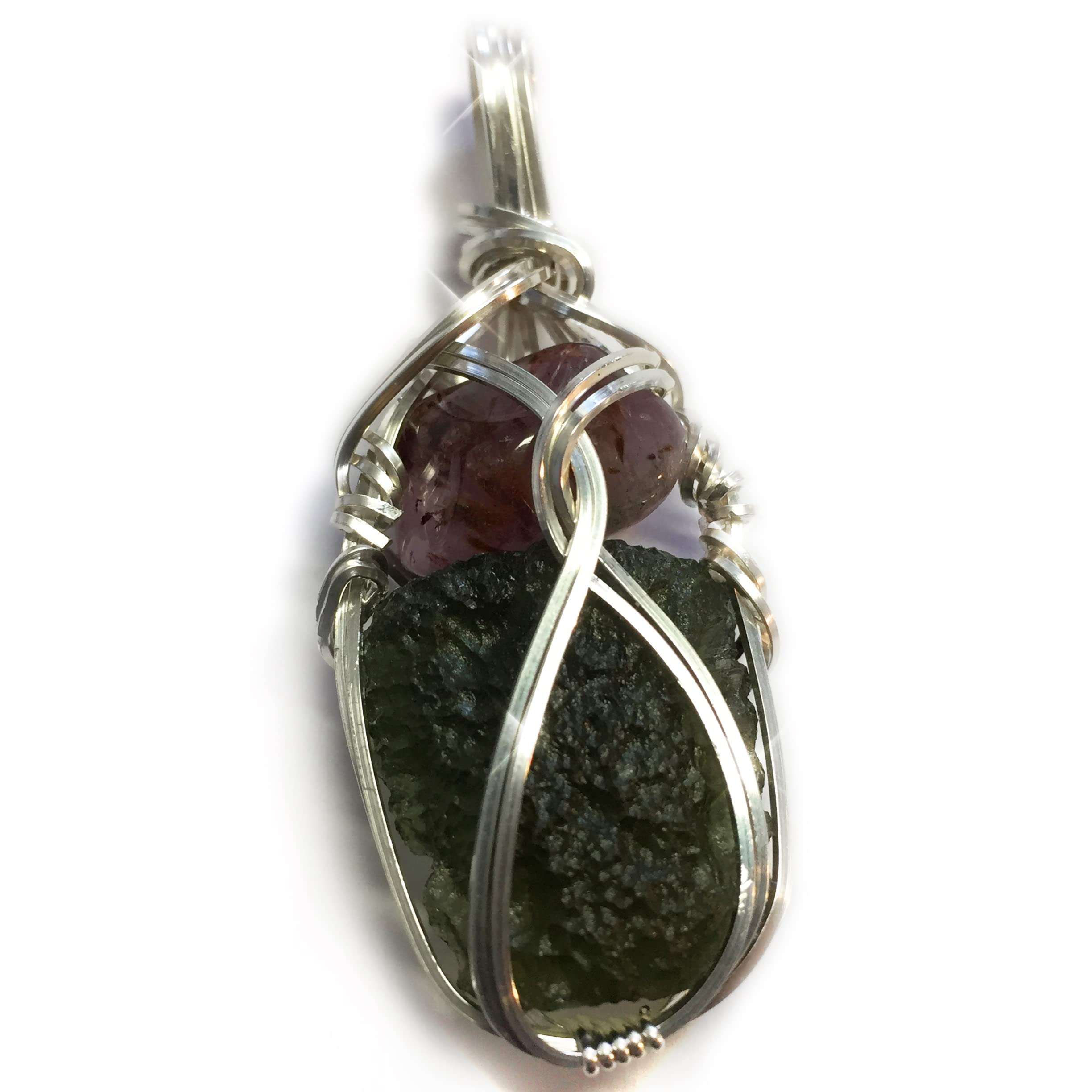 Genuine Moldavite Crystal Necklace with Auralite 23 | Sterling Silver | Real Certified Czech Republic Tektite | Mother Day Jewlery for Her MA1S