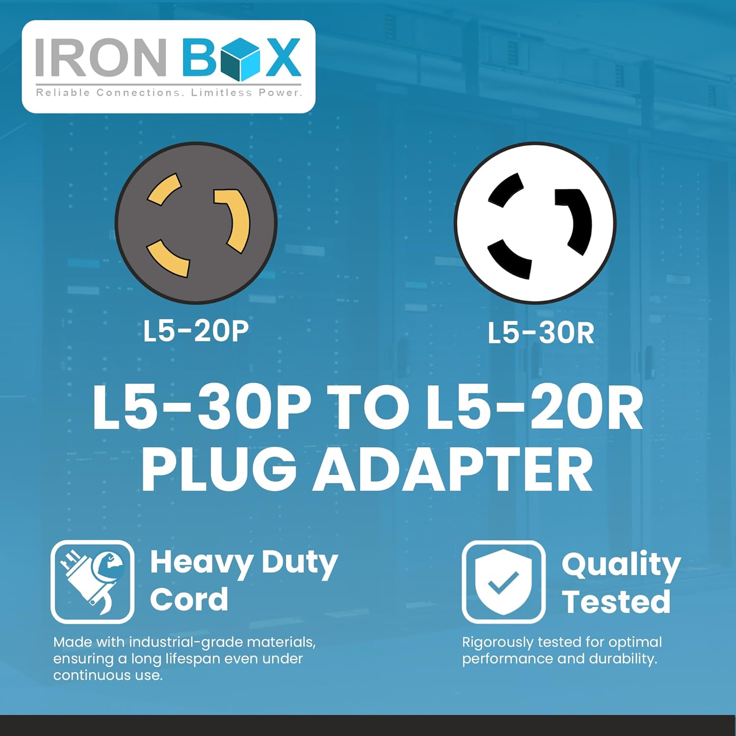 IronBox Electric NEMA L5-30P to L5-20R Plug Adapter Power Cord - 20A, 125V, 12/3 SJT - UL Listed Power Cable - Heavy Duty Extension Cord for Generator, Data Centers, Outdoor & More (3ft, Custom Built)