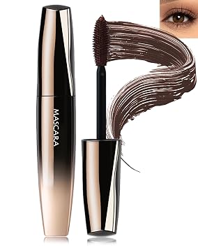 Brown Waterproof Mascara, 5D Silk Fiber, Tubing Mascara Volume and Length | Long Lasting Smudge-Proof, No Clump, Lengthening, Colored Mascara for Brown Eyes, rimel Makeup for Women Fine Short Lashes-02