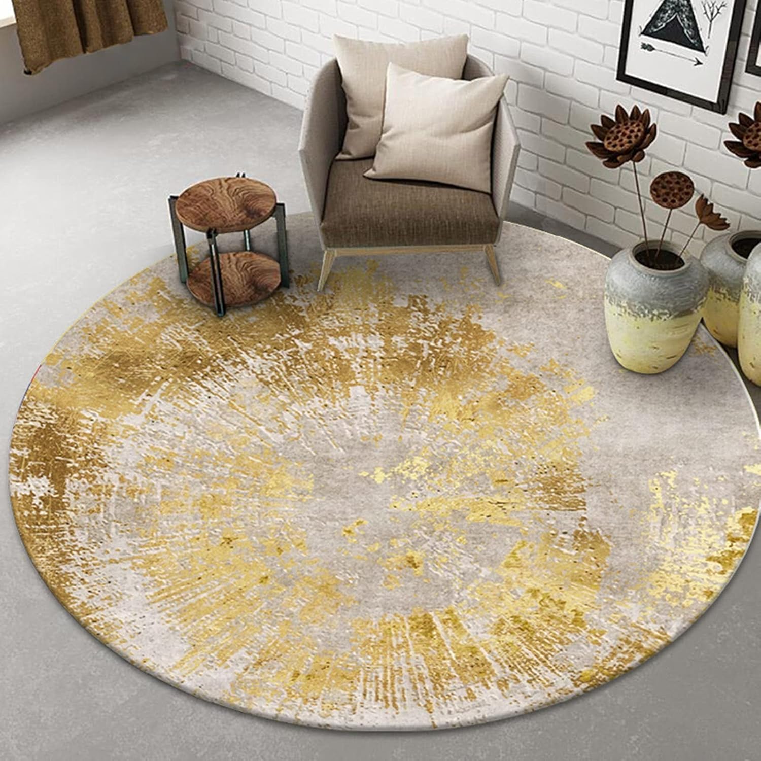 Tapis rond pour salon de 120 cm à poils courts pour chambre et bureau