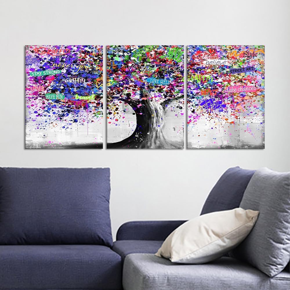 Novatique Graffiti Wall Decor Colorful Tree Wall Art Abstract Pop Graffiti Posters Canvas Print Street Art Tree of Life Wall Art Home Decor for Living Room Bathroom,12" x 16" x 3Pcs