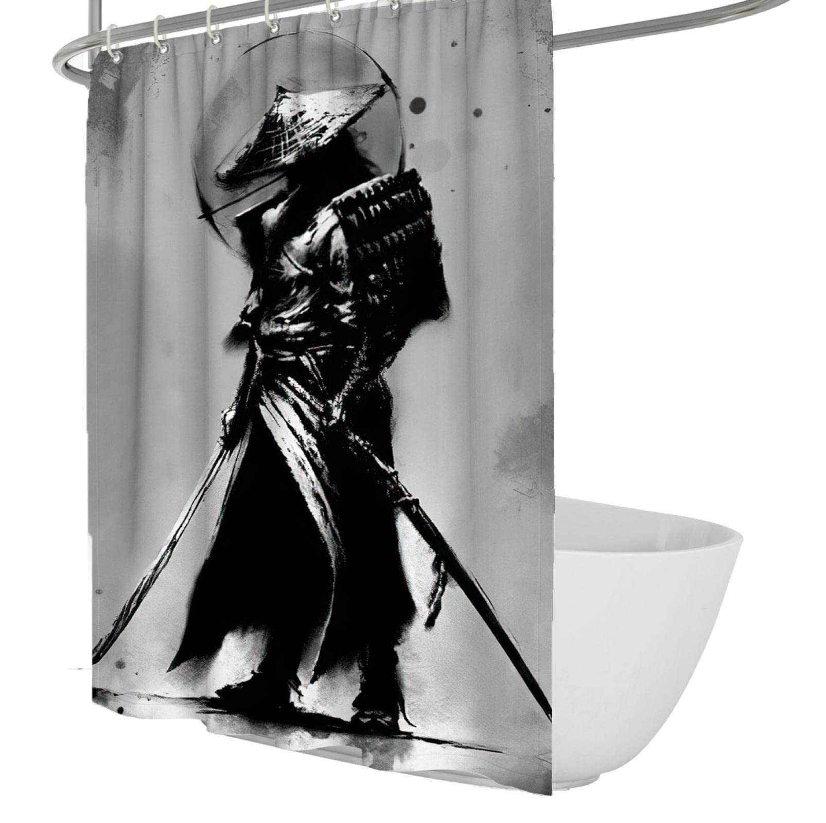 SHUODAOCO Grey Shower Curtain Liner Black Warrior Shower Curtain Sets with Hooks Polyester Fabric Bath Curtains Bathroom Decor Shower Curtains 180Bx220Lcm