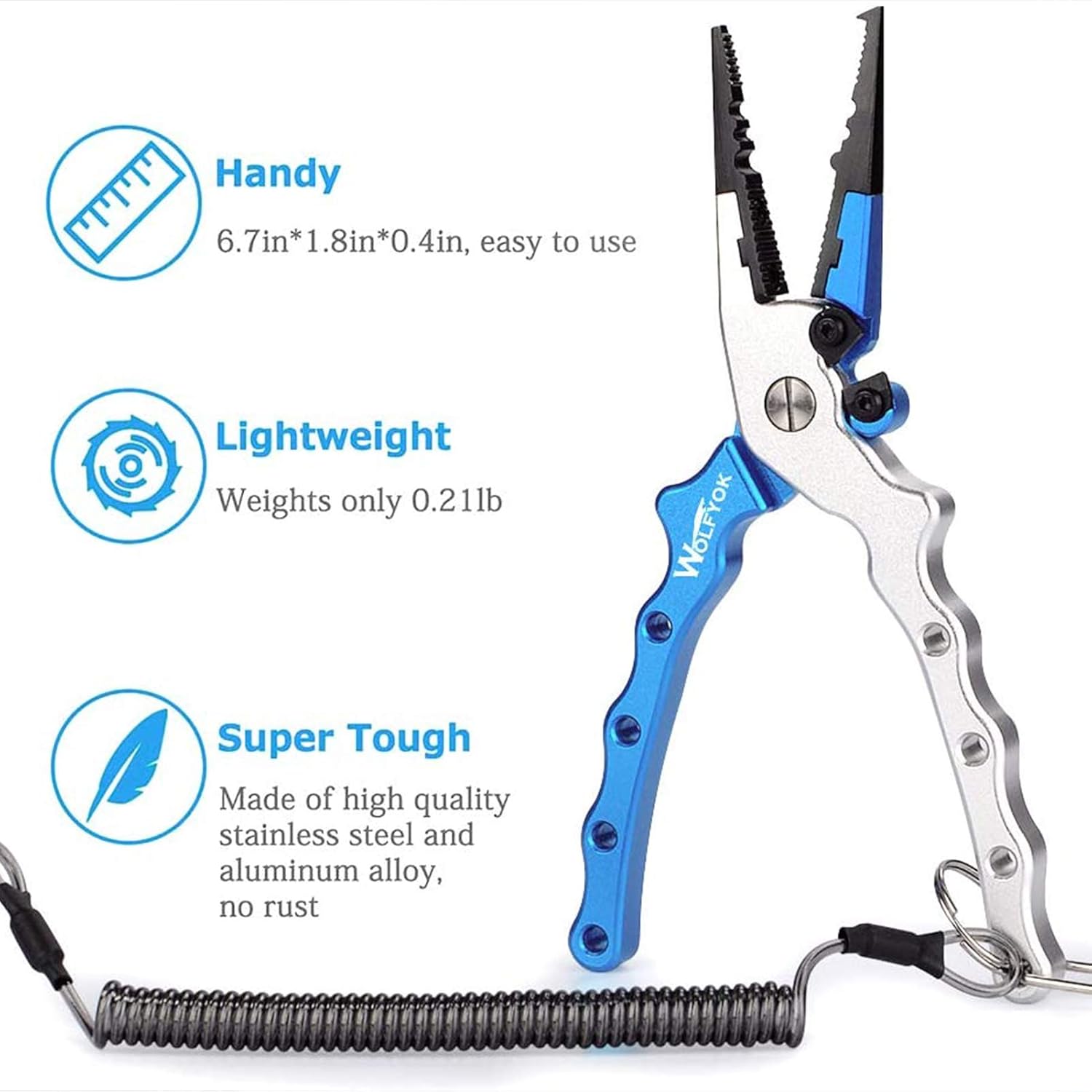 Aluminum Fishing Pliers, Wolfyok Stainless Steel Hook Removers Pliers, Saltwater Split Ring Tool & Braid Line Cutters with Sheath and Lanyard