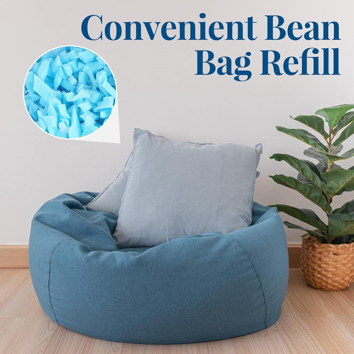 Frienda 40lbs Bean Bag Filler Bulk, Memory Foam Filling, Shredded Soft Foam Filler Stuffing for Bean Bag Refill Pillow Dog Bed Chairs Couch Cushion Stuffed Animals Arts Crafts (Blue)