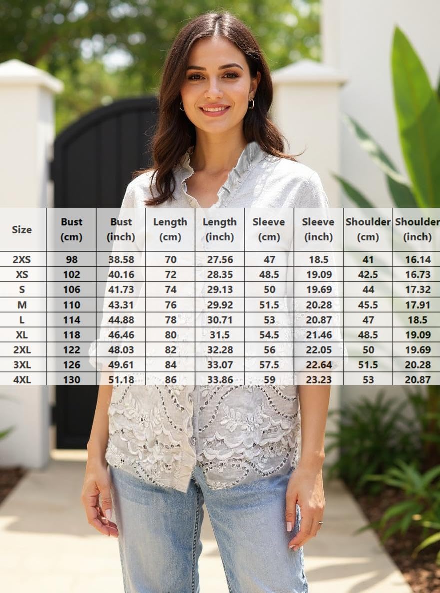 Women's Boho Floral Printed Button Ruffle V-Neck Shirt Spring Casual Loose Fit Long Sleeve High Low Blouse Tops - Image 4