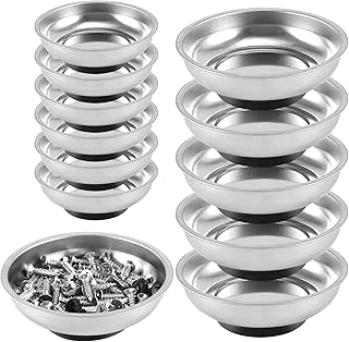 FUNSUEI 12 Packs 6 Inch and 3 Inch Magnetic Tray Set, Stainless Steel Magnetic Bowl, Round Magnetic Parts Tray for Pins, Screws, Bolts, Nuts, Small Parts