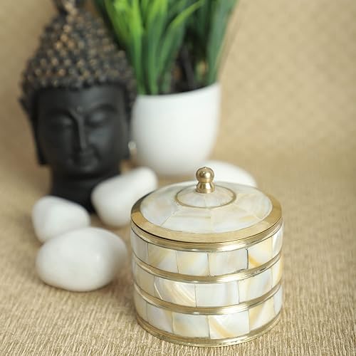 Miniatura 3 de HANDTECHINDIA Joyero decorativo para joyería, regalo único para decoración del hogar, caja de metal antiguo con nácar Sindoor caja  caja de monedas