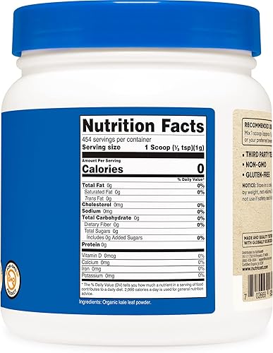 Miniatura 10 de Nutricost Polvo de col rizada orgánica de 1 libra, totalmente natural, sin OMG, sin gluten, certificado USDA Organic Kale