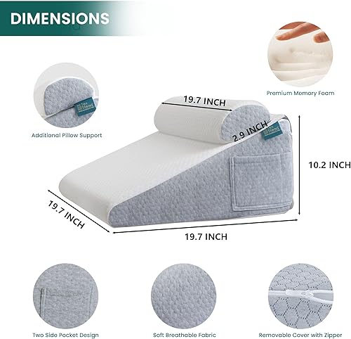 Miniatura 2 de Almohada de cuña con refuerzo extra, almohada de cuña de cama para apnea del sueño, alivio del reflujo ácido, dolor de espalda, después de cirugía,