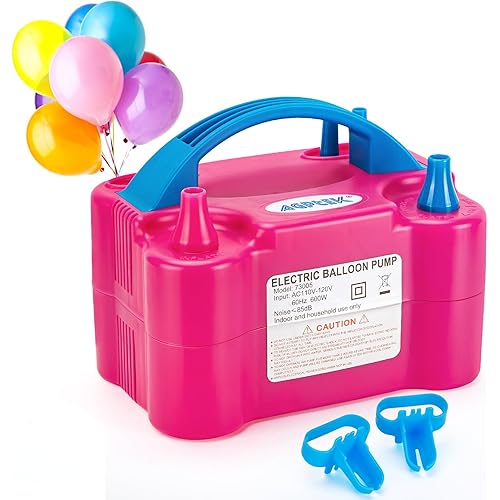 AGPTEK Electric Air Balloon Pump, 110V 600W Rose Red Portable Dual Nozzle Inflator/Blower for Party Decoration