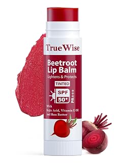 TrueWise® Tinted Lip Balm with SPF 50 PA+++ Brightening Beetroot Lip Balm For Dark Lips With Kojic Acid,Vitamin E, Soft, Glossy Lips- SPF lip balm for Women 5g - Amazon product rated Grade A
