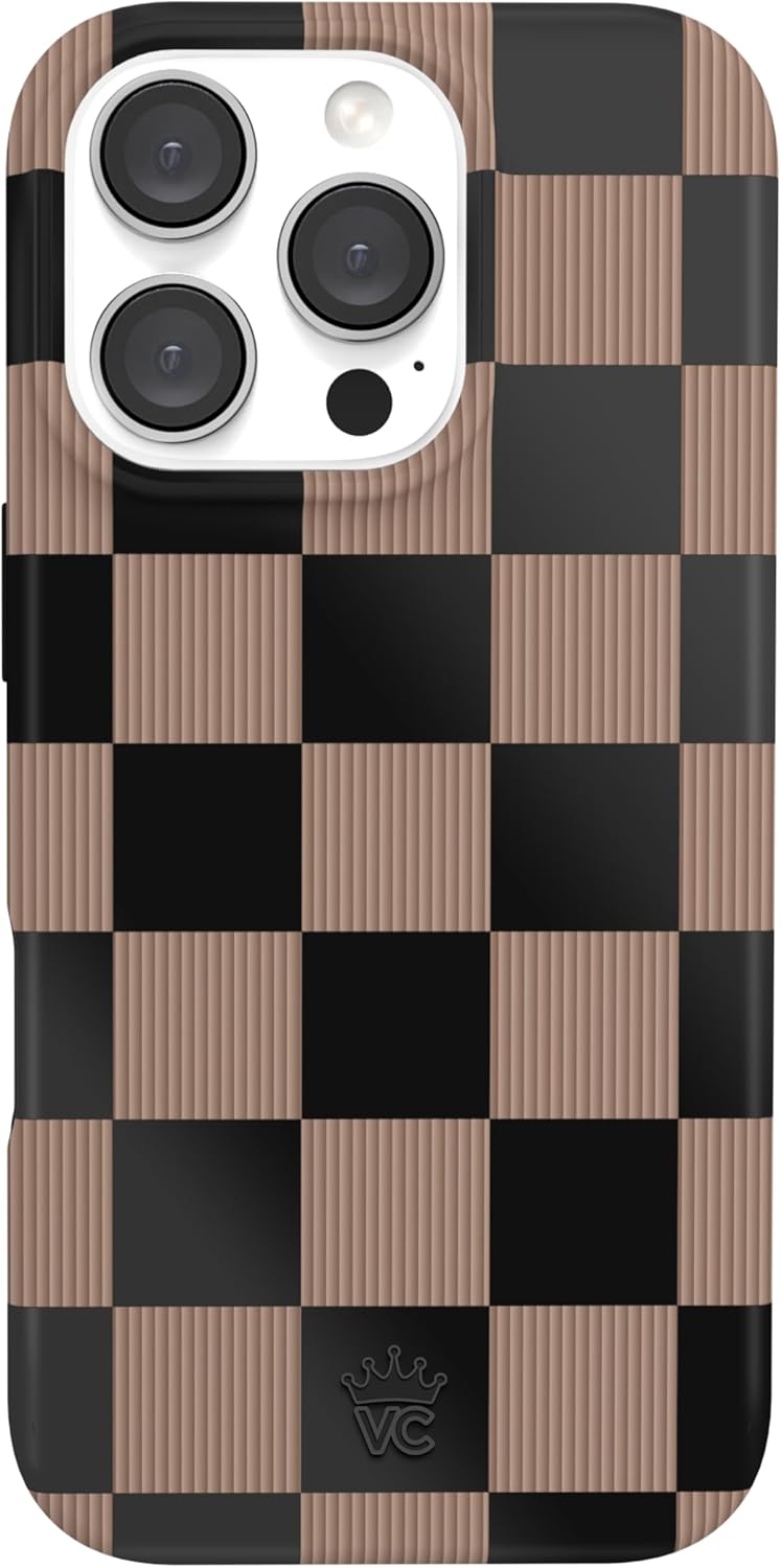 VELVET CAVIAR Checkered Phone Case for iPhone 16 Pro - Compatible with MagSafe [10ft Drop Tested] - Cute Protective Cover for Women - Mocha Brown Black
