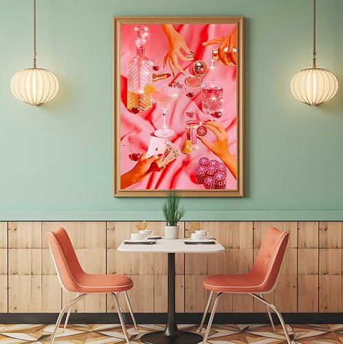 Miniatura 5 de Arte de pared de moda, póquer rosa vintage, lindo y divertido cóctel, casino, dados en lienzo, arte de pared genial y funky para bebidas, bola de