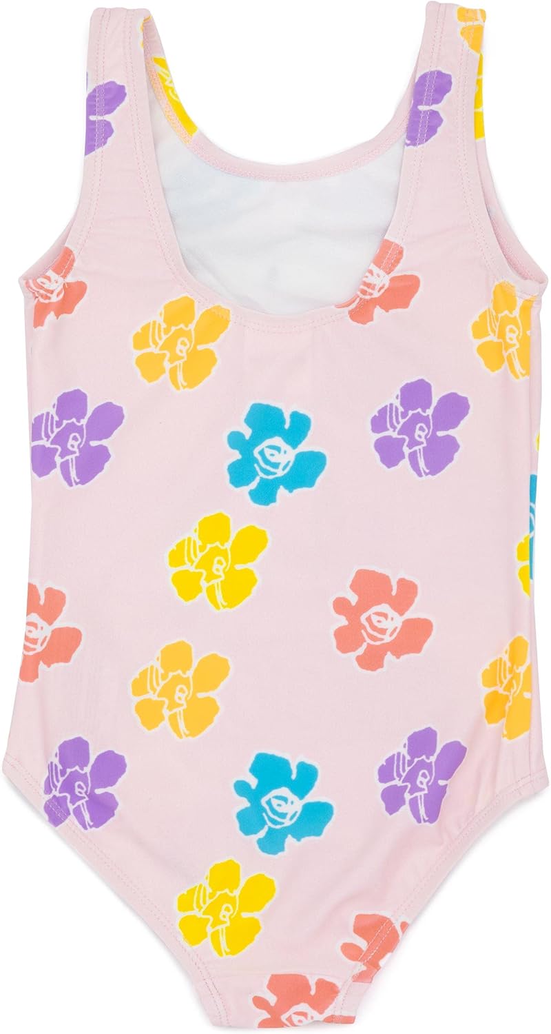 Peanuts Snoopy Swimsuit for Girls | Kids Pink All in One Floral Swimming Costume | Dog & Multicoloured Swimwear Bodysuit