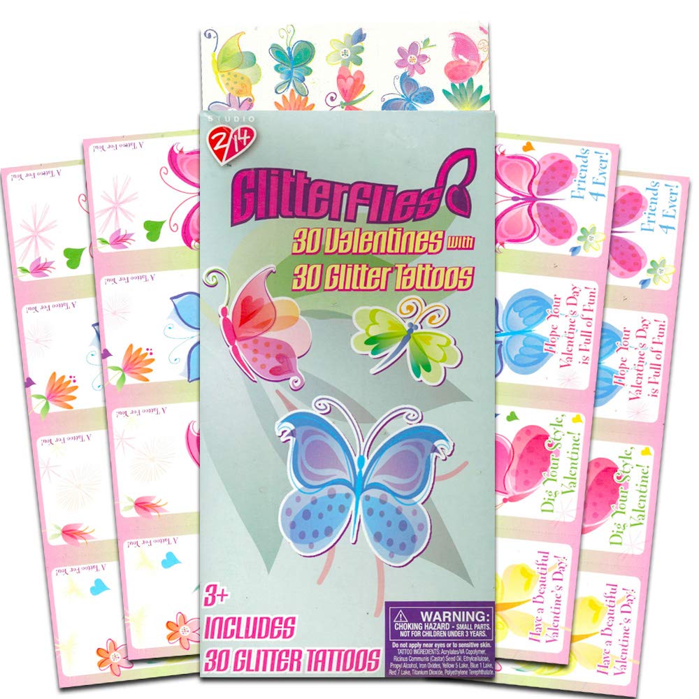 Glitterflies 30 Valentines with 30 Glitter Tattoos Amazon.in Toys