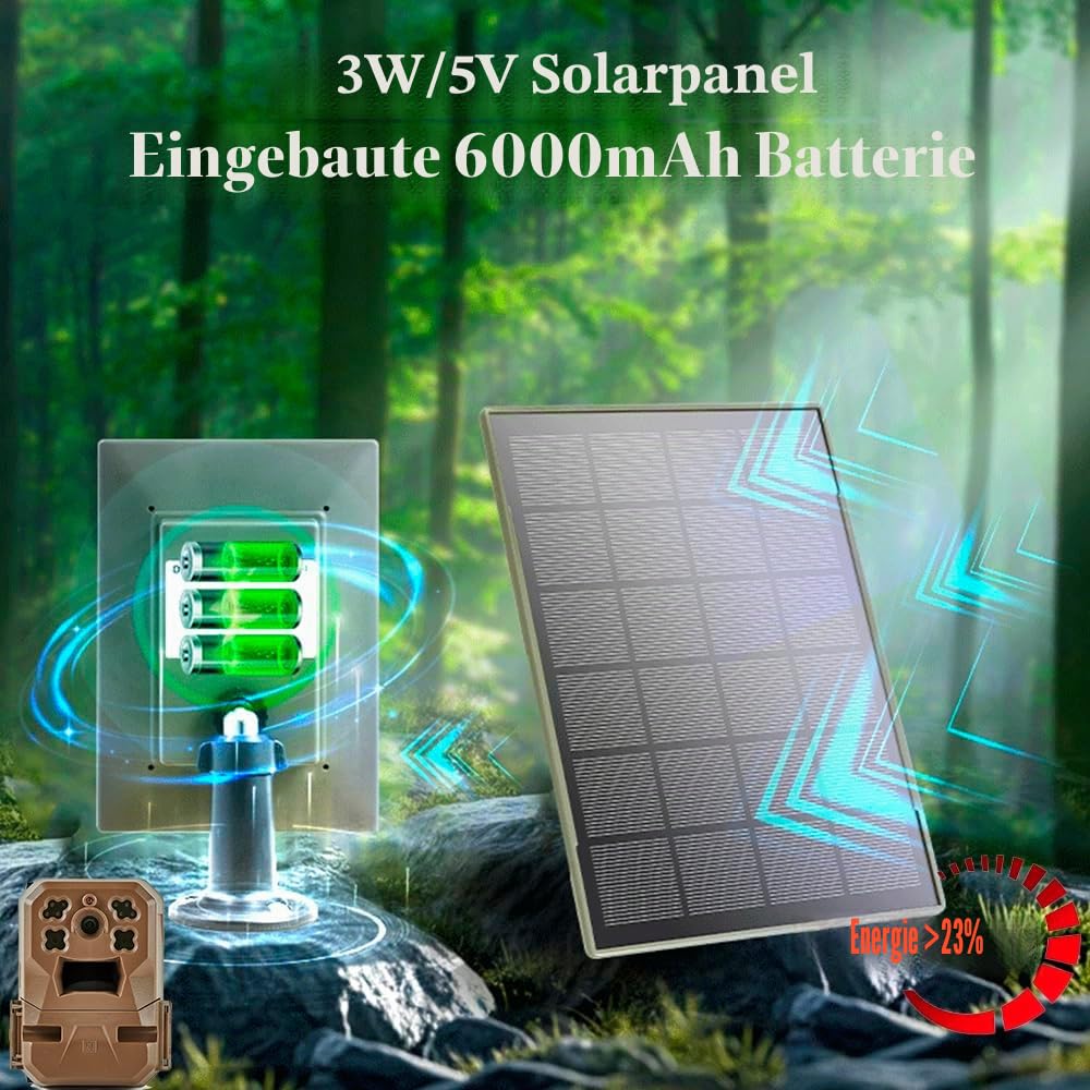2Pack Solarpanel 3W 5V 6000mAh Li-Ionen-Akku IP66 kompatibel mit Jagdkameras 3G 4G