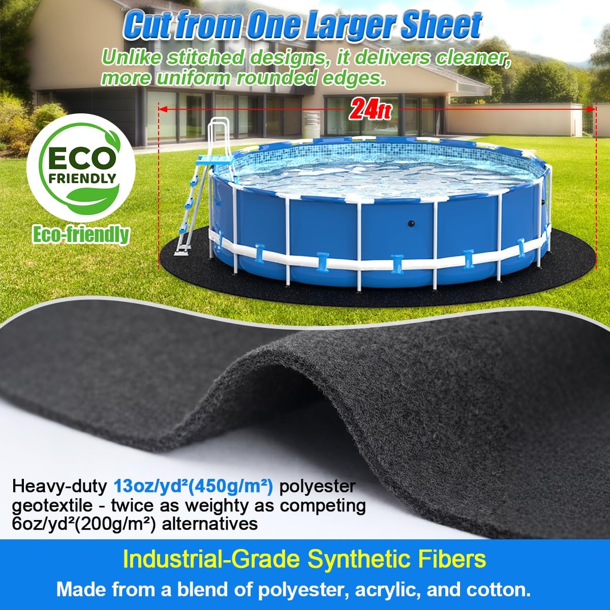 Abimars Pool Liner Pad for Above Ground Pools, 24 FT Round Extra-Thick Pool Mat, Seamless Comfort Underfoot, Puncture-Resistant Industrial-Grade Black Synthetic Fiber Pad