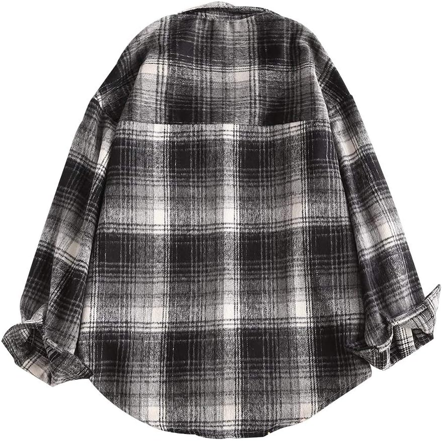 ZAFUL Women's Plaid Long Sleeve Shirt Button Down Thin Jacket Casual Flannel Plaid Shacket with Pocket - Image 3