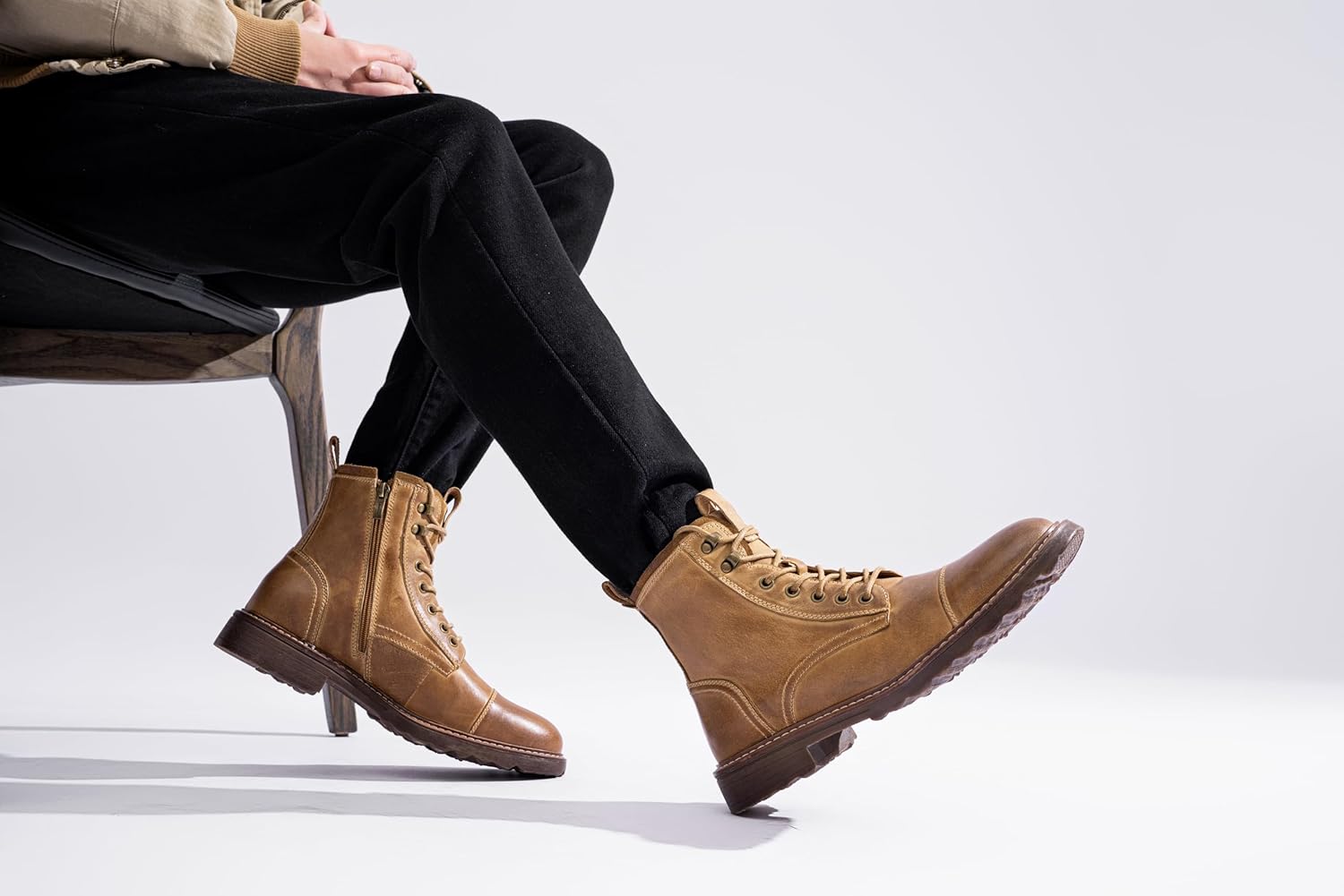 Vostey Mens Boots Motorcycle Casual Boots for Men Zipper Fashion Chukka Boots Mens - Image 2