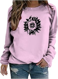 Hailmkont Graphic Loose Fit Outfits for Juniors Winter Fall Long Sleeve Crewneck Plain Outfits Sweatshirt Women 2023 Fashion