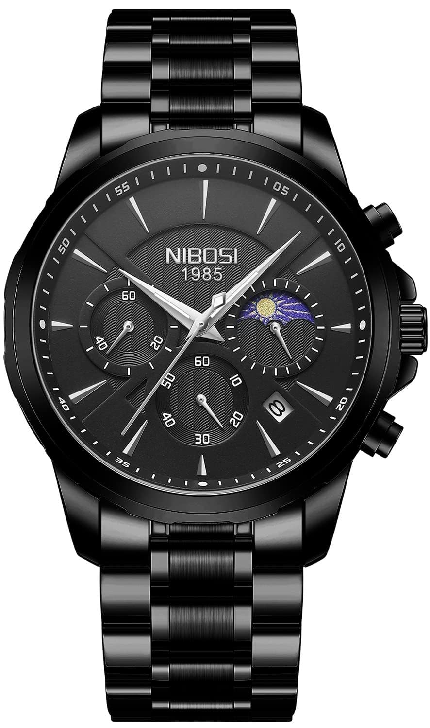 NIBOSI Classic Chronograph Stainless Steel Strap Men Watch Luminous Quartz Men Wrist Watch (Black/Black) (B0BSXMWTH2) Amazon Price History, Amazon Price Tracker
