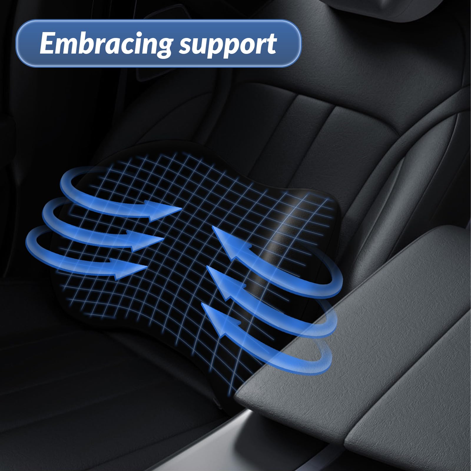 Coussin de soutien lombaire et appuie-tête de voiture ergonomique en mousse à mémoire de forme et housse amovible respirante pour soulager les douleurs au cou et au dos, noir