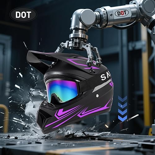 Miniatura 4 de Juego de 4 cascos de motocross para niños y jóvenes, juego de 4 piezas de cascos de motocicleta de cara completa para niñas, aprobado por DOT, ATV,