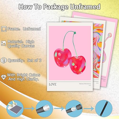 Miniatura 2 de Juego de 3 pósteres de perro con globo, color rosa, diseño retro de cerezo preppy, juego de 3 imágenes de euforia, coloridas impresiones abstractas