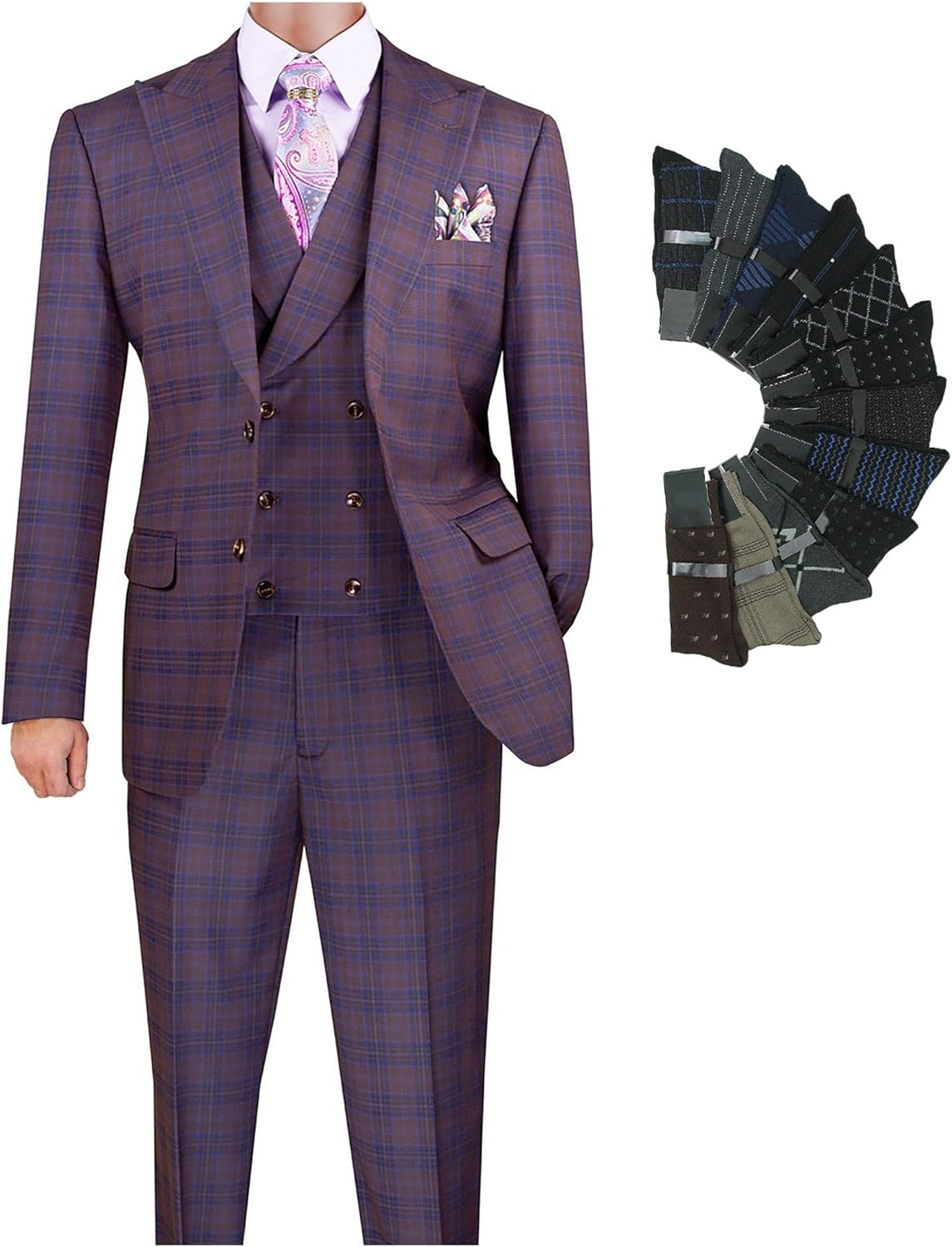 Men's 3-Piece Windowpane Suit (Modern Fit, Stretch Fabric)