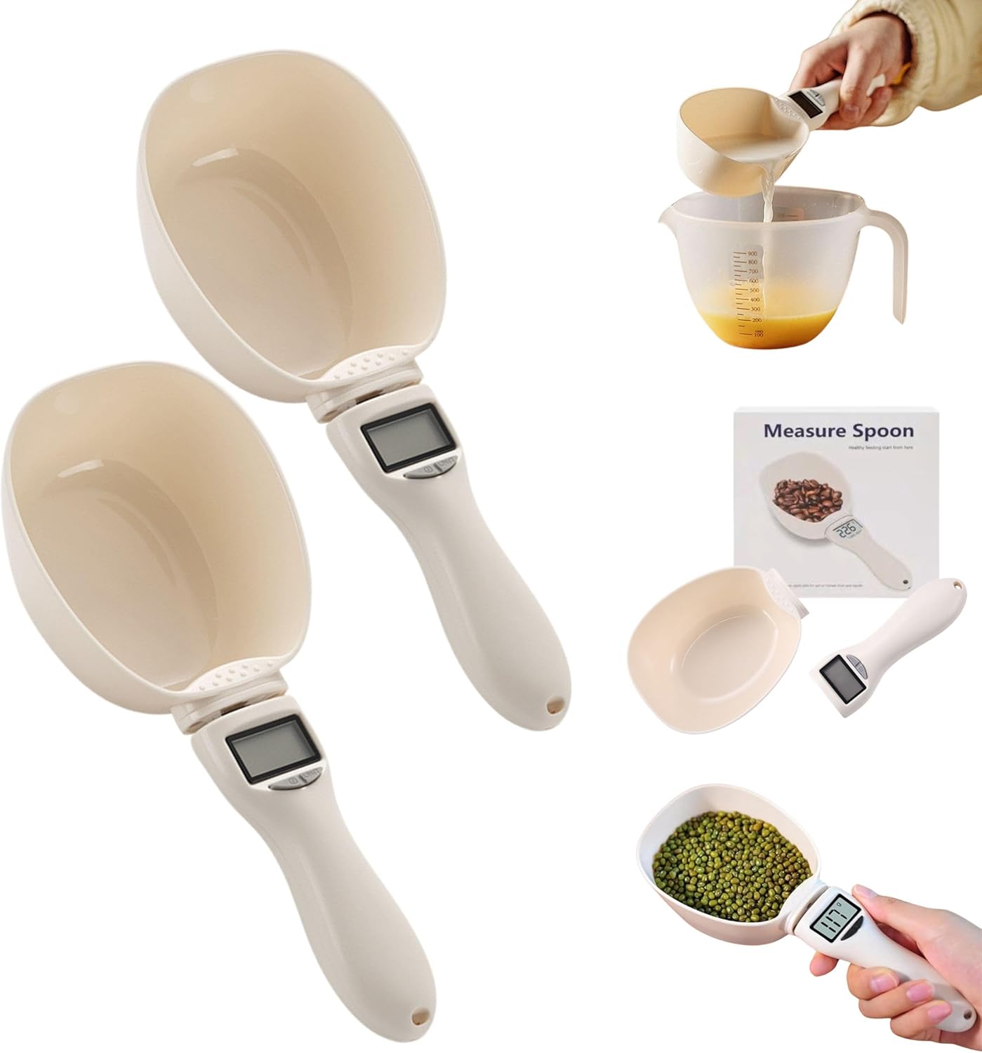 High Precision Digital Measuring Spoon with LCD Screen, 800g / 0.1g, Electronic Food Measuring Scoop Scale for Food, Coffee, Spices, Bake, Dog Cat Food (c-3PCS)