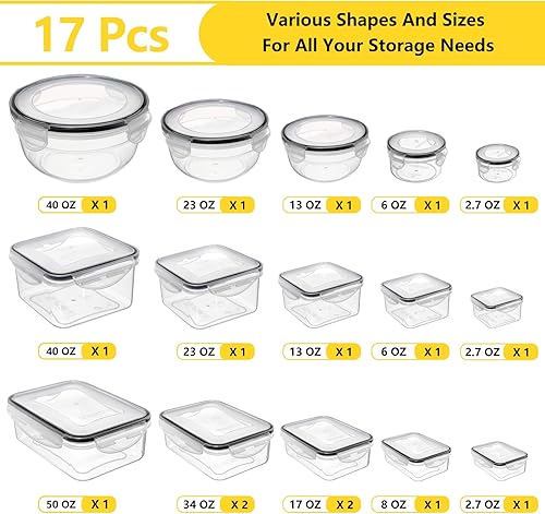 Miniatura 3 de Juego de 34 recipientes de almacenamiento de alimentos y recipientes de almacenamiento de alimentos con tapas herméticas recipiente de plástico sin
