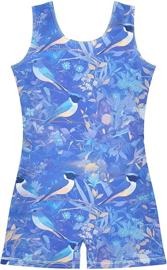 FRODOTGV Blue Birds Leotard for Girls Gymnastics Cute 1-Piecing Biketards Outfits for Gymnastics, Dance, Cheer, Yoga