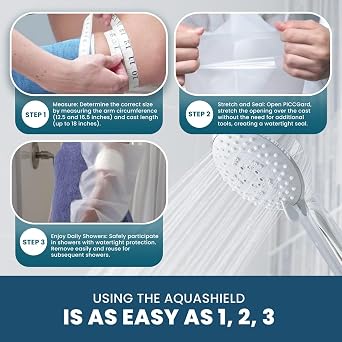 Aqua Shield's PICCGard: waterproof, reusable IV/PICC line sleeve for shower use. Durable polyurethane, flexible fit, skin-friendly. Ideal for medical professionals & home users - Small: 9-12 Size