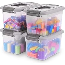 Citylife 4 Packs 6 QT Plastic Storage Bins with Latching Lids Stackable Storage Containers for Organizing Clear Storage Box for Garage, Closet, Kitchen