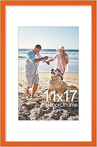 decorUhome 11x17 Picture Frame, Display Pictures 8x12 with Mat or 11x17 without Mat, Wall Hanging Poster Frame, Orange, 1 Pack