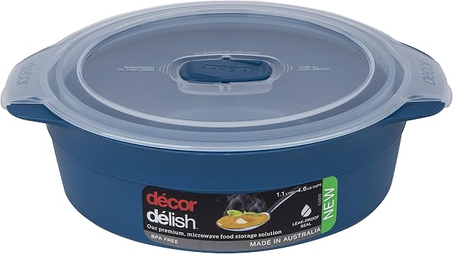 Décor Delish Premium Food Storage Container Microwave Safe Plastic Container Which is Dishwasher, Freezer Safe Too - Blue, 1.1L