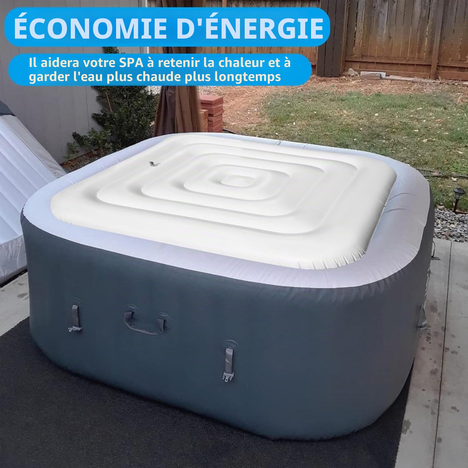 Couverture de Spa Gonflable, Couvercle de Spa à économie D'énergie isolé Anti-poussière et Anti-Pluie pour de Spa carré 4,2 Pieds