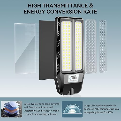 Miniatura 4 de Luces solares de calle de 5000 W para exteriores, luz solar de 7000 K para exteriores, luz de calle LED del atardecer al amanecer, lámpara LED gran