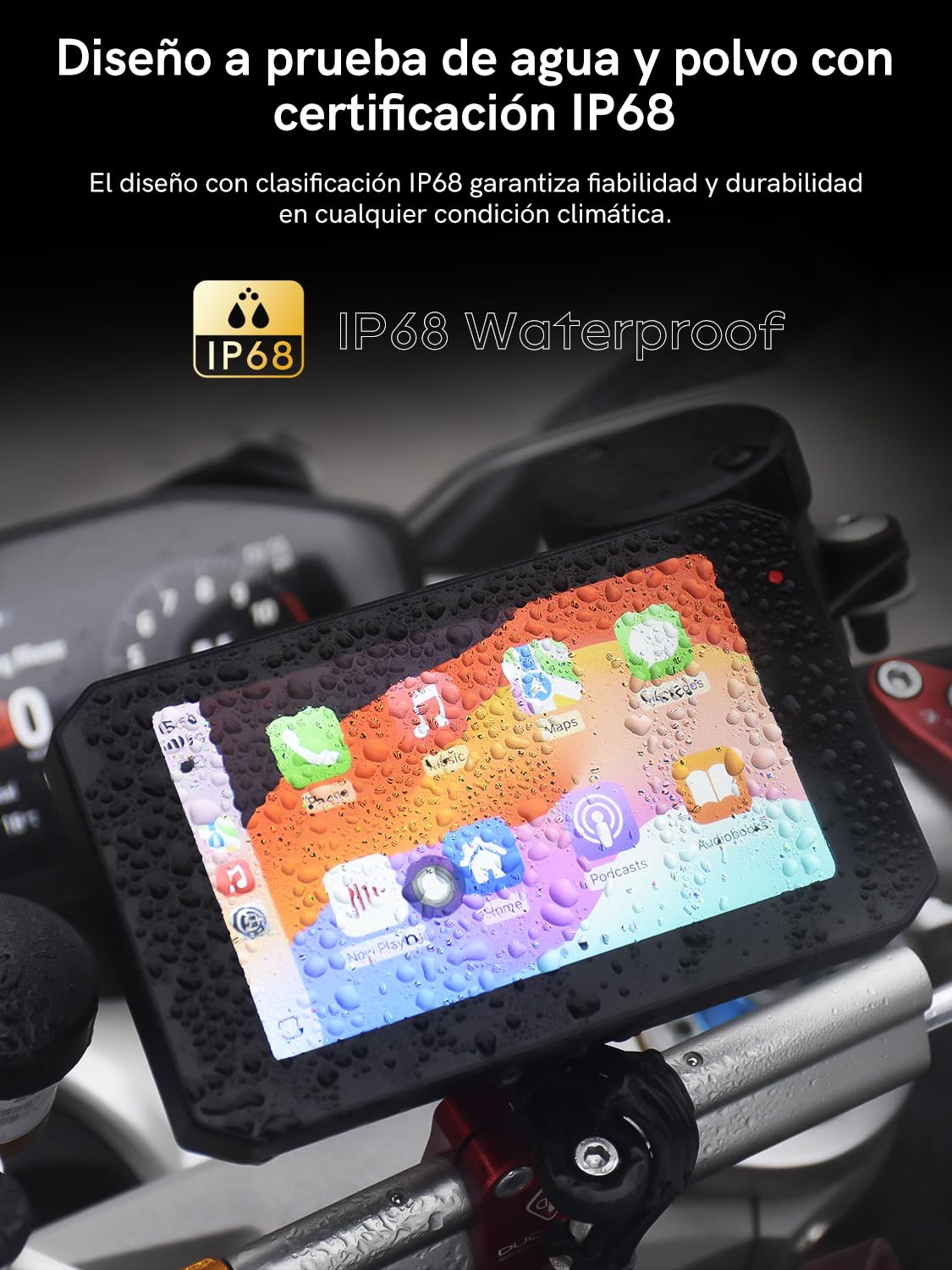 5 Pulgadas Carplay Moto con CarPlay y Android Auto, GPS Integrado, IP68 Resistente al Agua, Cámaras Delantera/Trasera, Tarjeta TF 64G Siri/Google