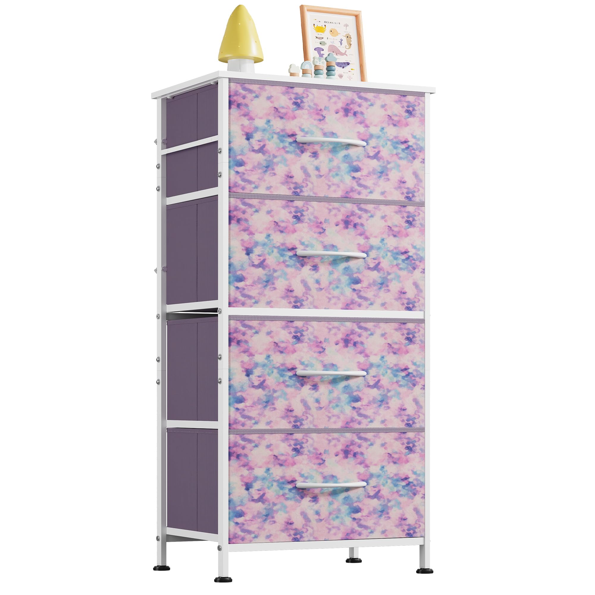 WLIVE Small Dresser Nightstand for Bedroom, 4 Drawers, Tie-Dye