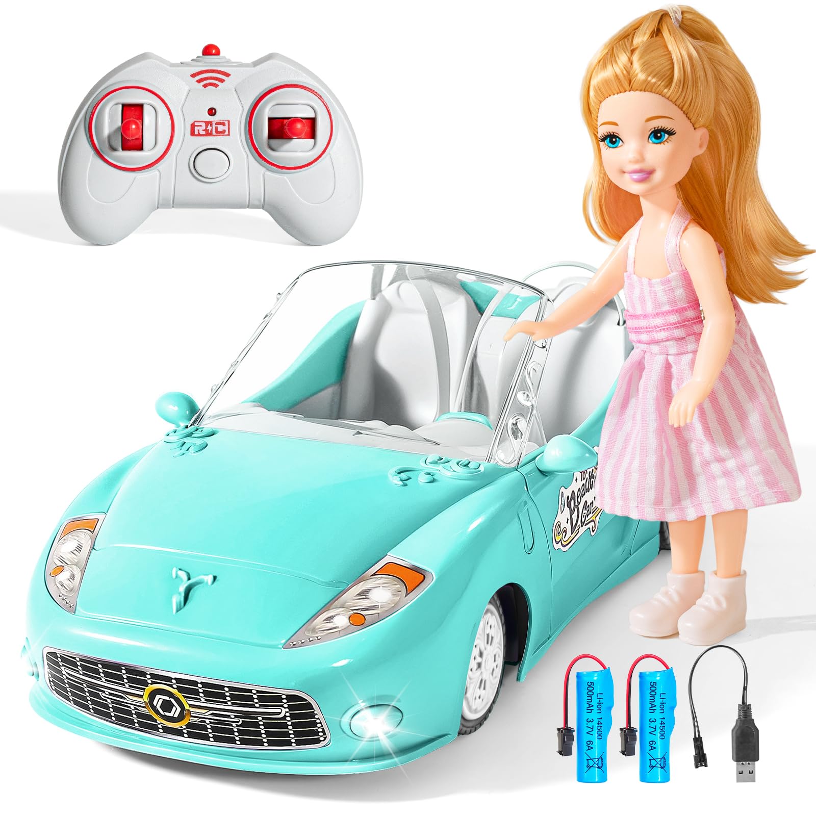 Remote Control Car, RC Cars for Girls, Rechargeable RC Racing, 1:18 Scale 2.4Ghz RC Car Toy for Kids with Doll, Rc Toys Car Birthday for Girls Kids