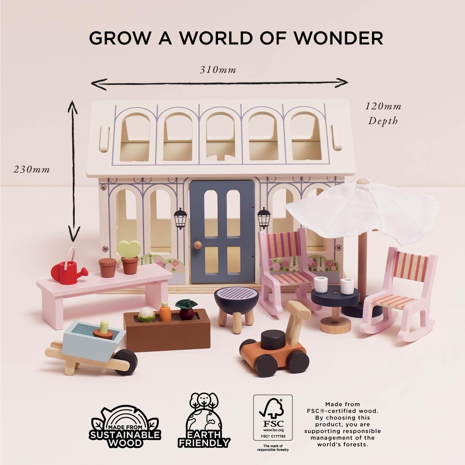 Le Toy Van Holz Puppenhaus Wintergarten Erweiterung - FSC® 100% zertifizierte nachhaltige Ergänzung - plastikfreies Zubehör für Puppenhäuser - fantasievolle Spielzimmermöbel für Kinder