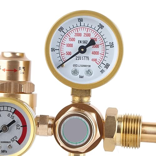Miniatura 8 de Regulador de soldadura de gas Medidor de flujo de CO2 de argón para soldadura MIG TIG Válvula de presión de cilindro 4500psi Salida de 14 pulgadas