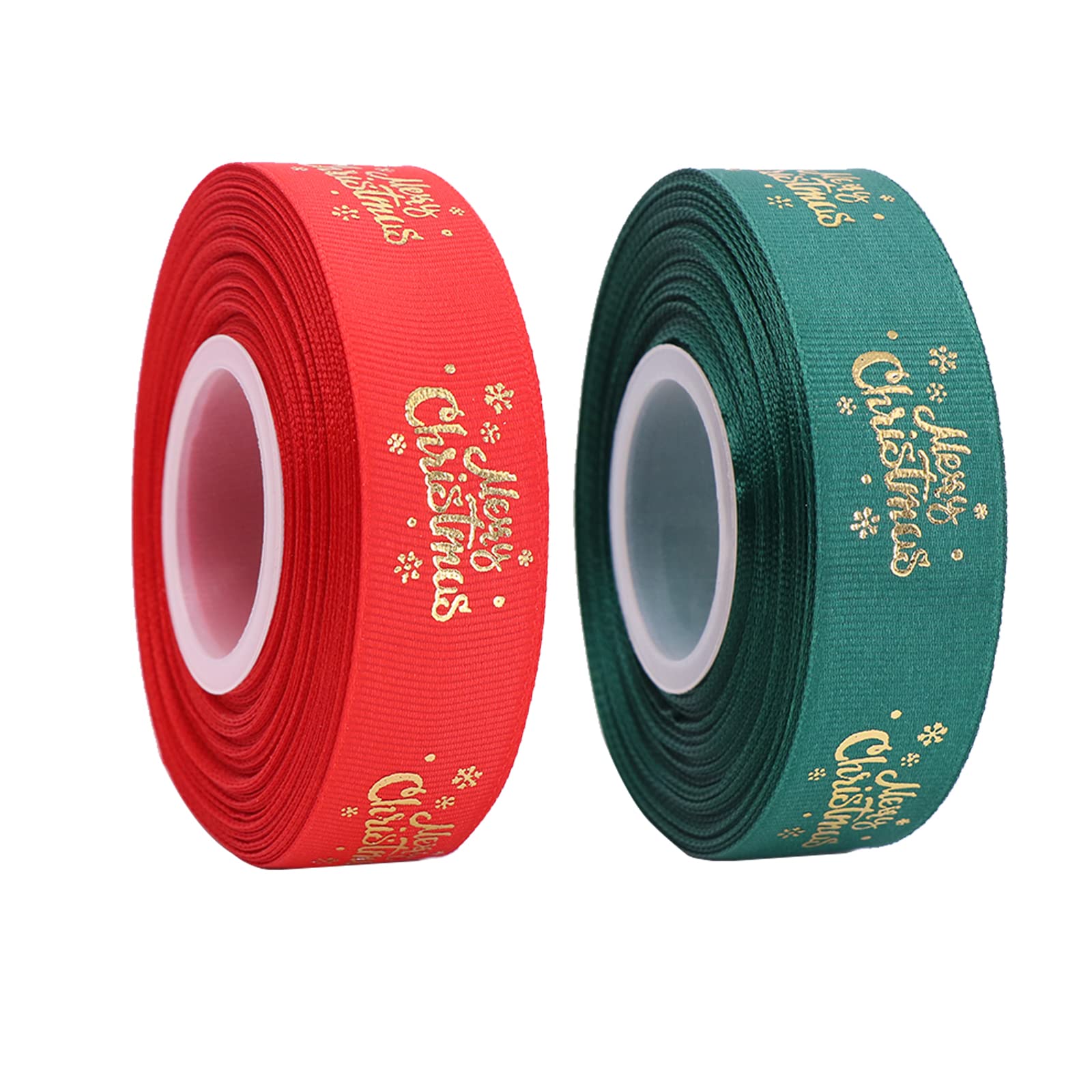 LOOGI Merry Christmas Ribbon 22m, 25mm Grosgrain Ribbons Wide Glitter Red Green Satin Ribbons for Gift Wrapping Crafts Wreaths 2 Rolls
